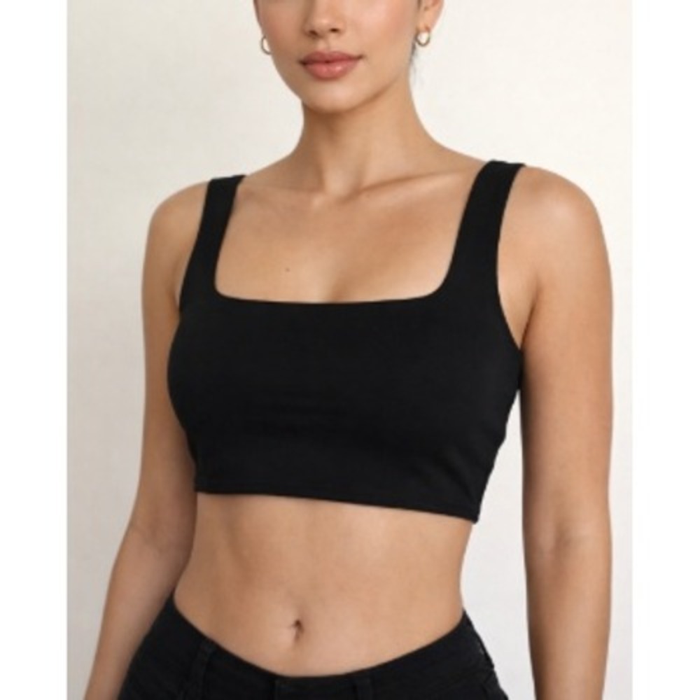 Princess Polly Women's Black Square‎ Neck Huxley Crop Tank Top Size 4 NWOT